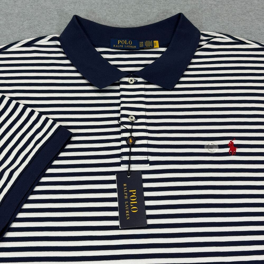 Polo Ralph Lauren Mens Big & Tall 5XB Classic Fit Mesh Navy Striped Polo Shirt